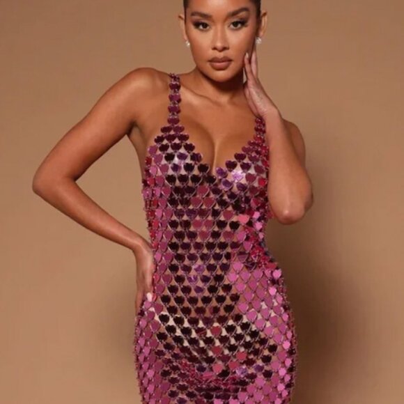 Mirror Heart Pink Chainmail Mini Dress - Picture 2 of 7